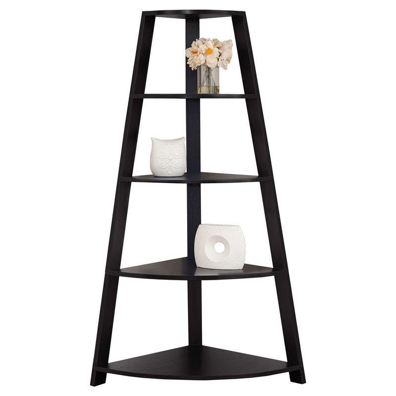 Cappuccino Dark Wood Corner Etagere Bookcase, 60"H