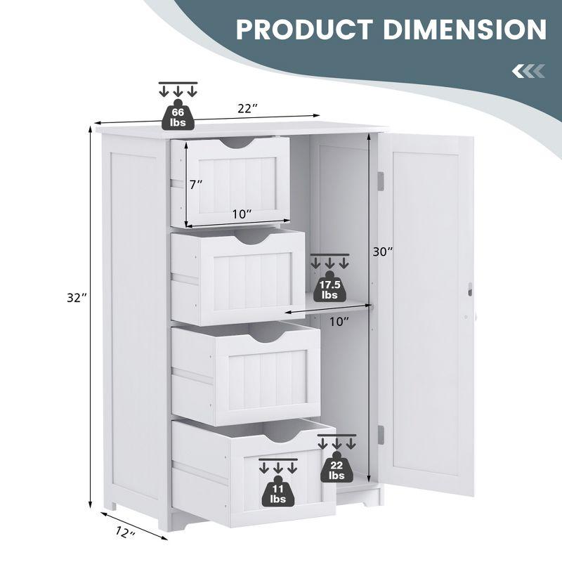 Costway Wooden 4 Drawer Bathroom Floor Cabinet Storage Cupboard 2 Shelves Free Standing White/Brown/Grey/Black