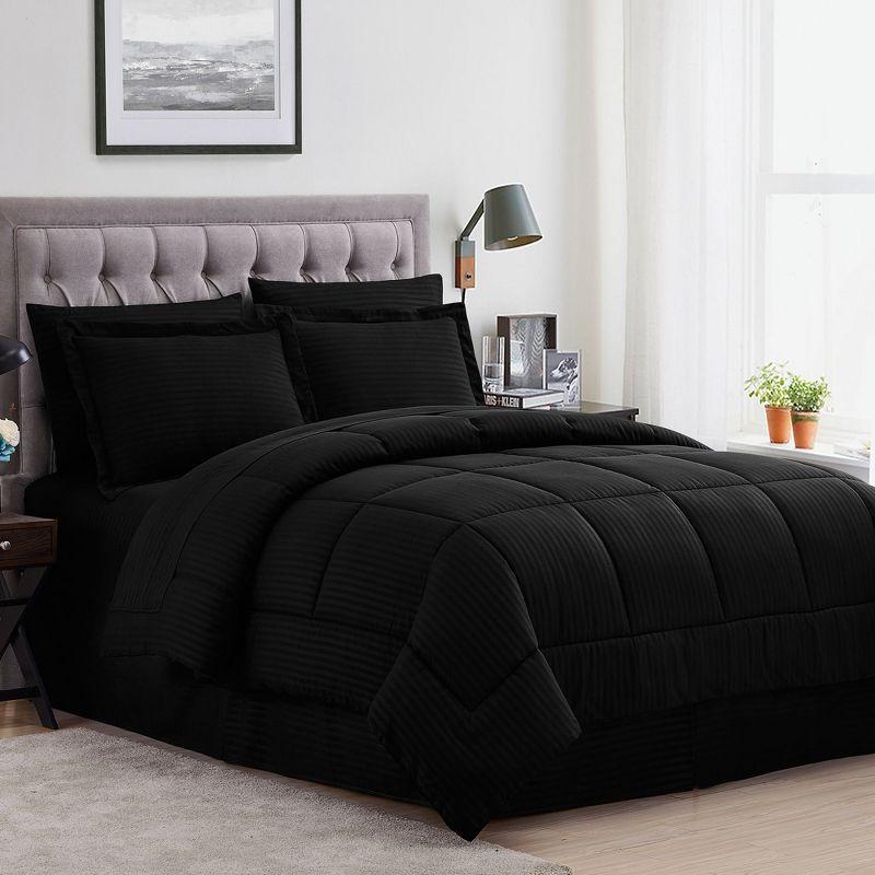 Queen Black Down Alternative Microfiber 8-Piece Bed in a Bag Set