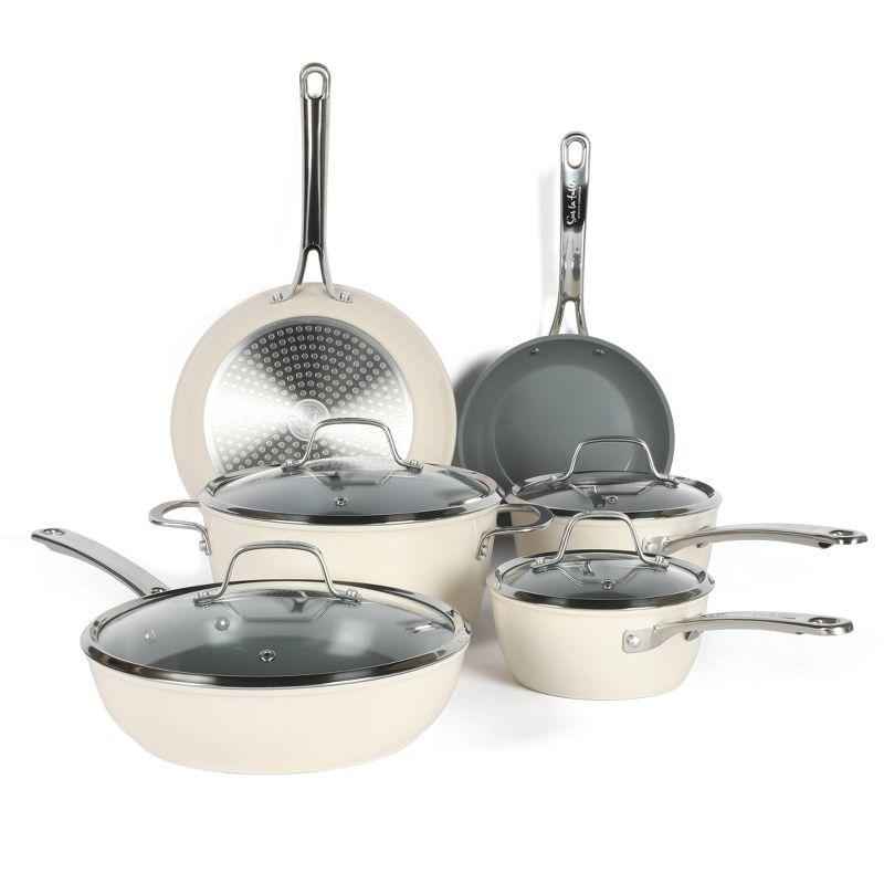 10-Piece Linen White Nonstick Aluminum Cookware Set with Glass Lids