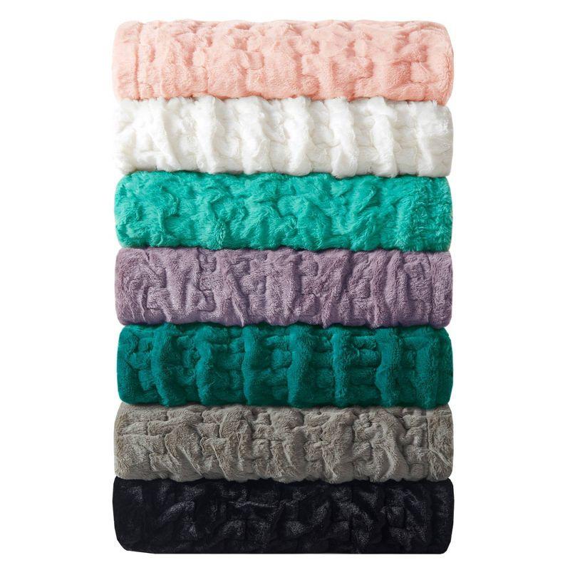 Madison Park Aqua Ruched Fur Throw 50x60"