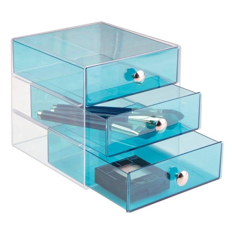 iDESIGN Plastic Original 3-Drawer Desk Organization Set Teal Blue: Desk Organizer Drawers, Stationery Holder, 6.5" Dimensions