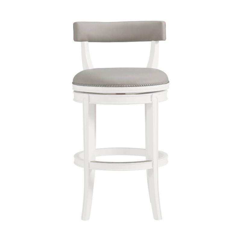 Hanover White and Gray Swivel Bar Height Stool with Faux Leather Seat