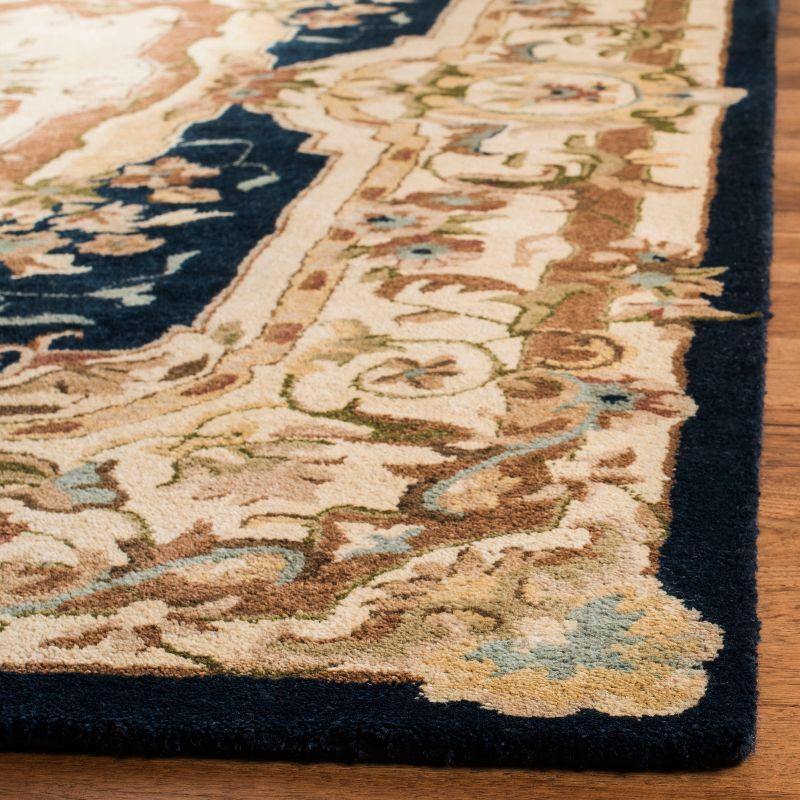 Regal Bloom Hand-Tufted Wool Area Rug in Navy & Beige - 7'6" x 9'6"