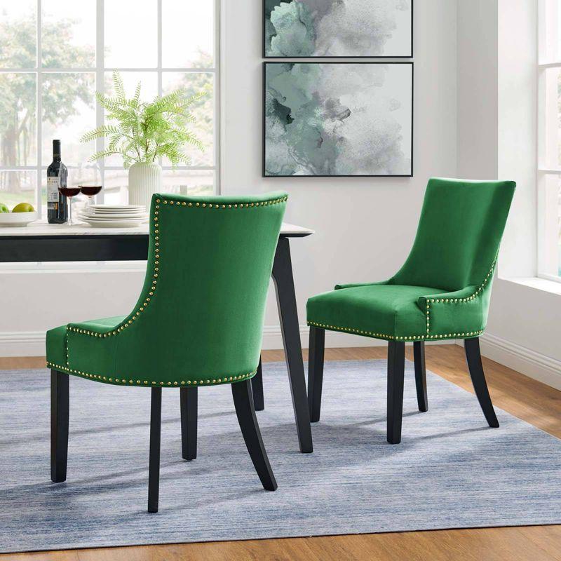 Set of 2 Marquis Performance Velvet Dining Chairs Emerald - Modway: Upholstered Wood Frame, Spot Clean