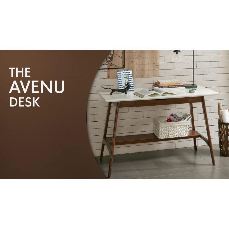 Avenu Mid-Century White and Oak Writing Desk with Drawer