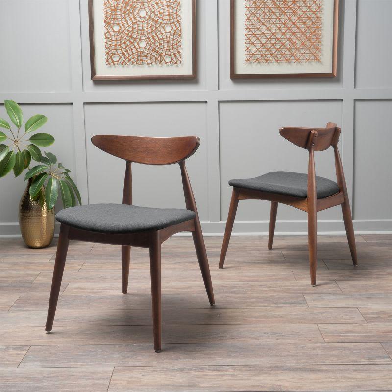 Christopher Knight Home Barron Mid Century Modern Rubberwood Fabric Upholstered Dining Chairs (Set of 2), Charcoal/Walnut