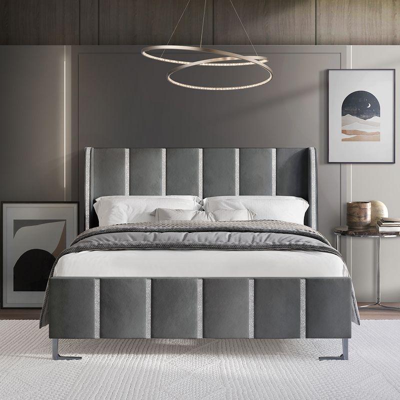 ChaletPosh Queen Size Upholstered Bed in Light Grey Velvet