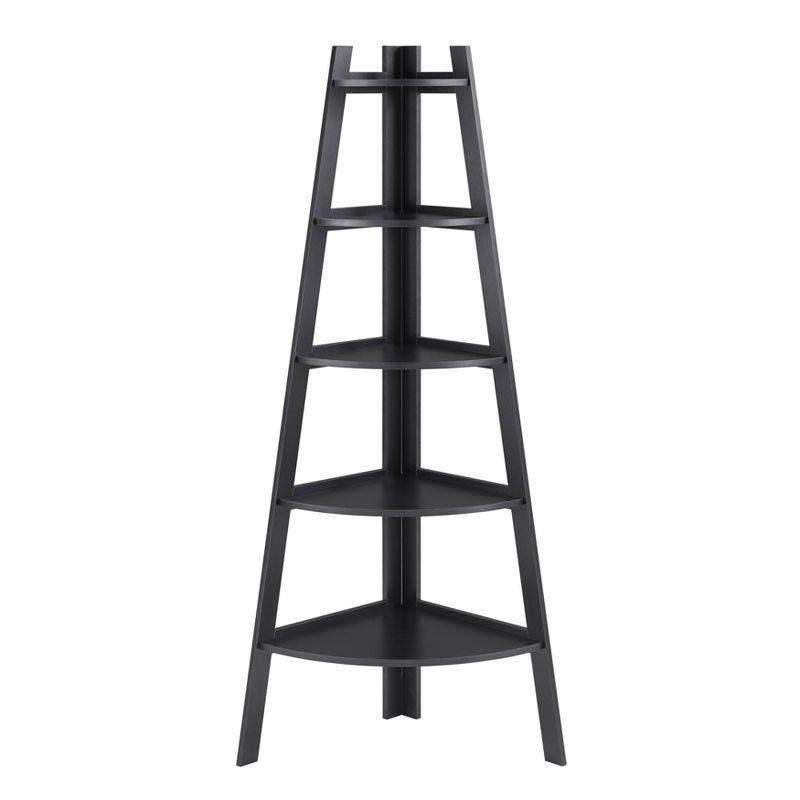 63" x 26.5" Five-Tier Pyramid Corner Ladder Shelf Black - Danya B.: Matte Finish, Wood Frame, Fixed Open Shelves