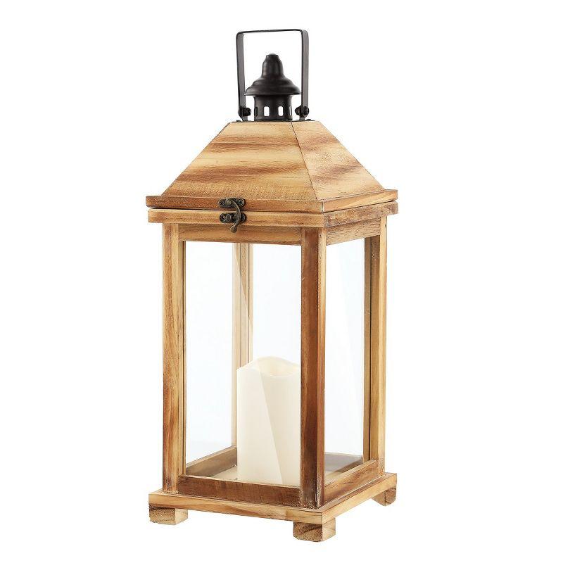 Elida 18.25" Light Brown Wood Outdoor Candle Lantern