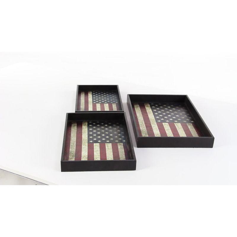 Rustic Elegance Patriotic American Flag Serving Tray Set, Red/White/Blue, 3-Pack