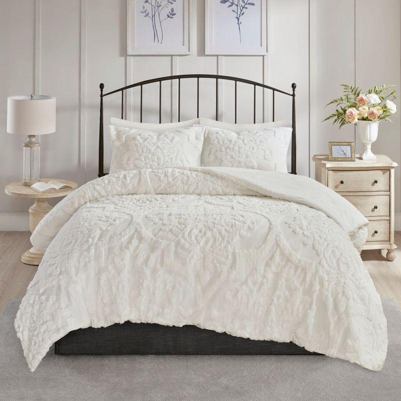 Madison Park Viola Tufted Cotton Chenille Damask 3 Piece Comforter Set