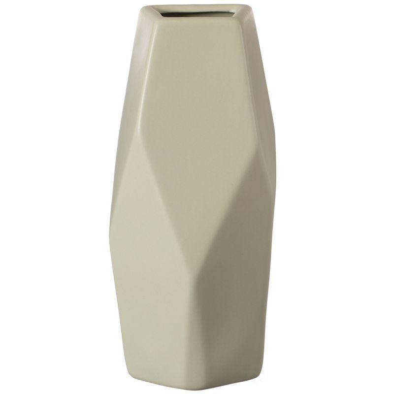 Uniquewise Decorative Ceramic Multi Paned Vase, Modern Style Centerpiece Table Vase Set of 3, Beige Large, White Medium, And Green Small