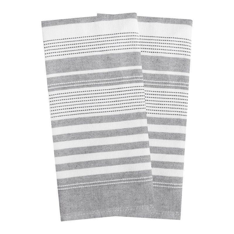 Graphite Dual Terry Stripe Cotton Kitchen Towel Set