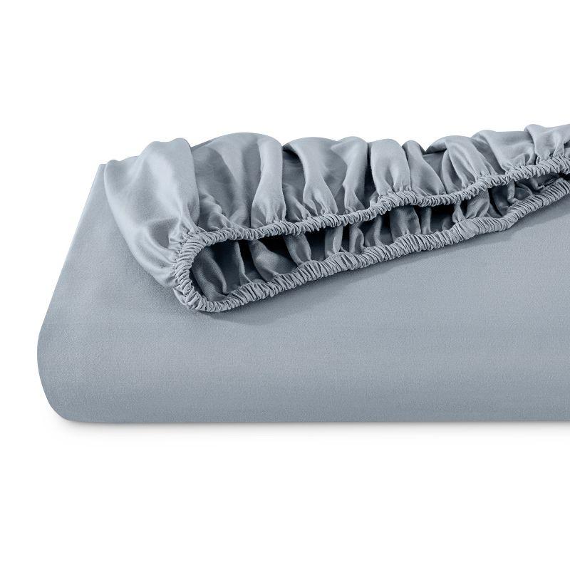 400 Thread Count Organic Cotton Sateen Queen Fitted Sheet Dusty Blue by Bare Home