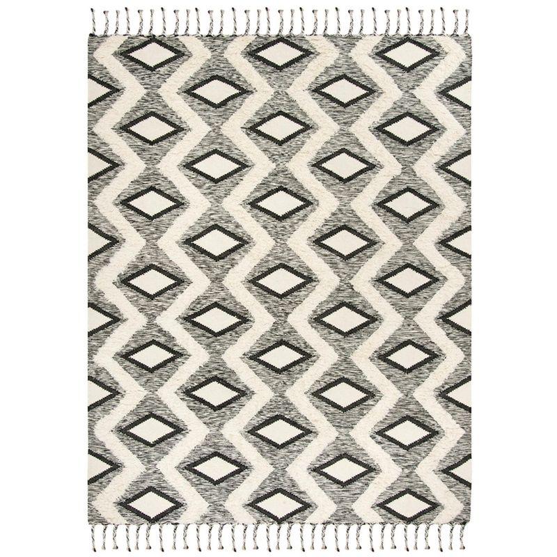 Kenya Black and Ivory Hand-Knotted Wool 8' x 10' Area Rug