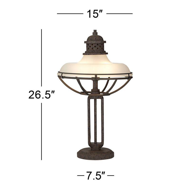 Franklin Iron Works Rustic Industrial Table Lamp Open Cage 26.5" High Rust Bronze Half Dome Glass Shade for Living Room Bedroom Nightstand