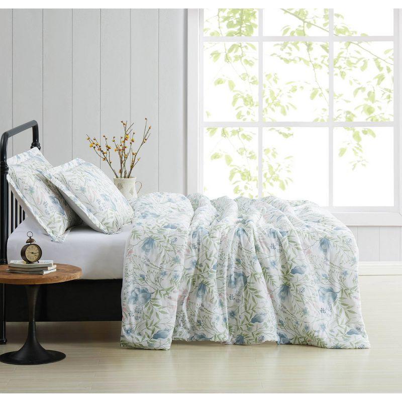 King Blue Cotton Floral Comforter Set with Shams