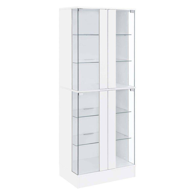 White High Gloss Lighted Glass Curio Cabinet with Shelves