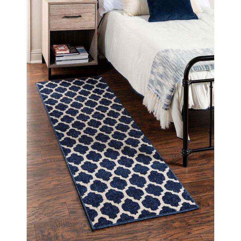 Dark Blue Synthetic Trellis Reversible Runner Rug