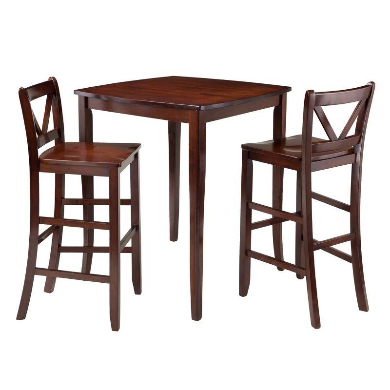 Walnut 3-Piece Square Pub Set with V-Back Chairs