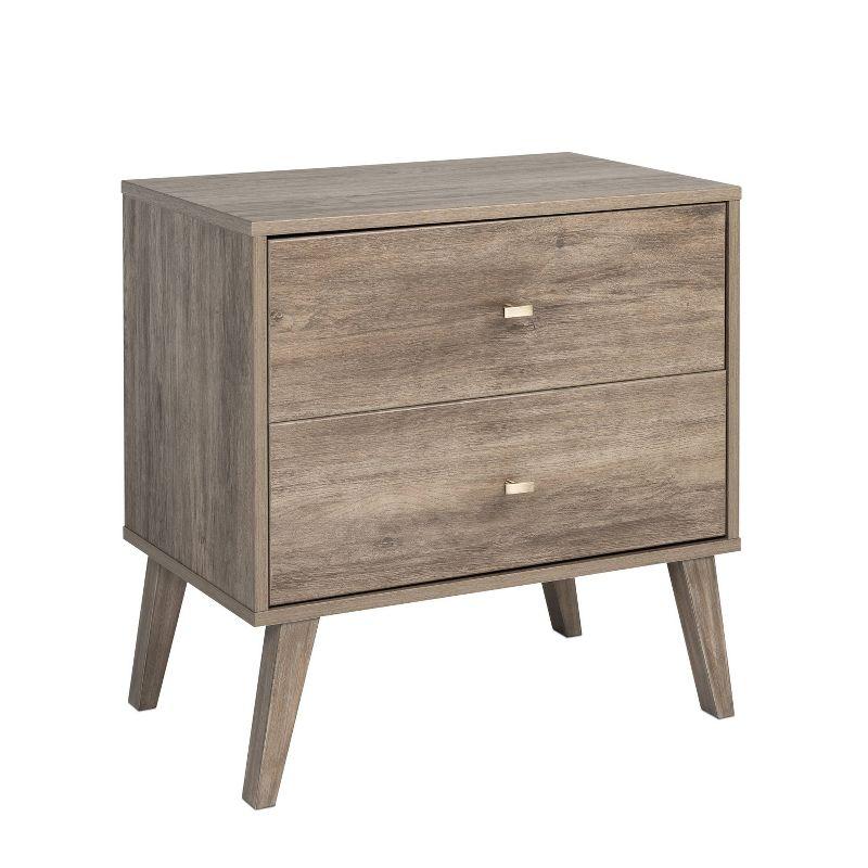 Prepac Mid Century Modern 2 Drawer Wide Nightstand Drifted Gray : Rubberwood Construction, Rectangle Shape, 25" Height