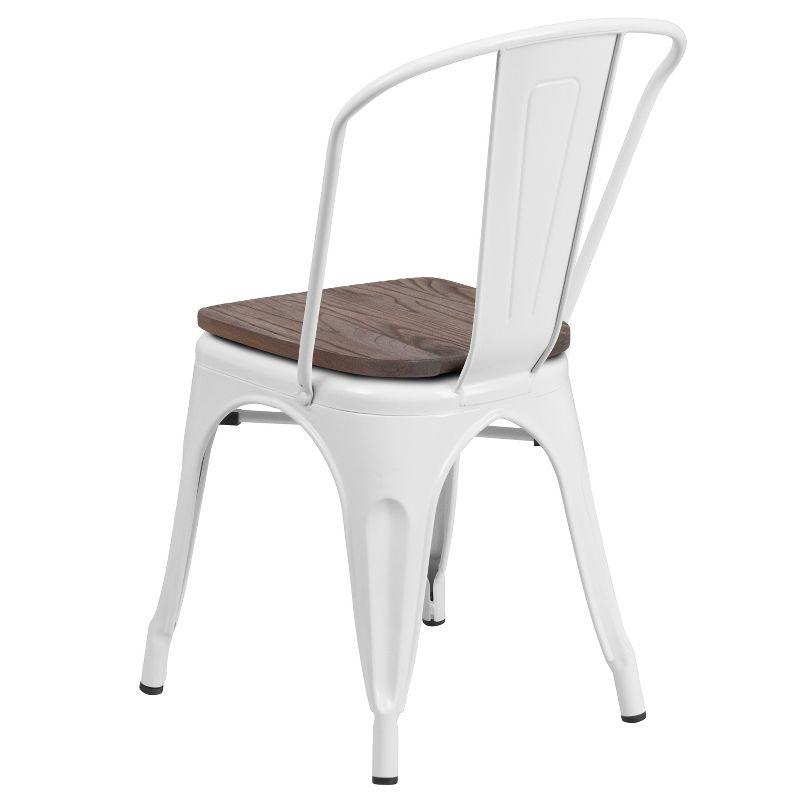 White Metal Stackable Dining Chair with Wood Seat