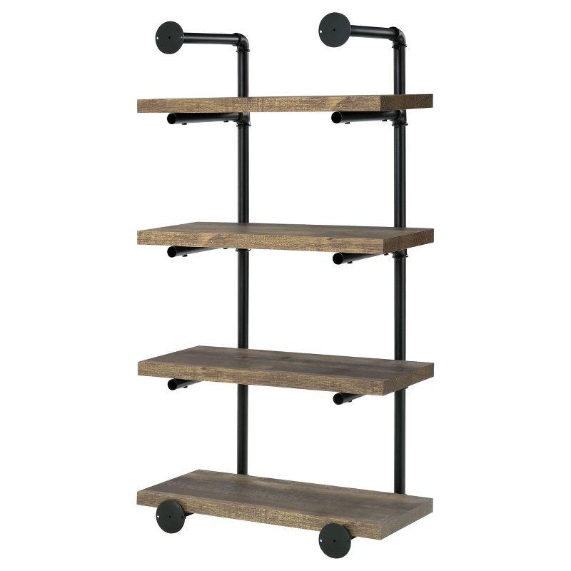 Industrial Black and Rustic Oak 24" Wall Shelf with Four Shelves