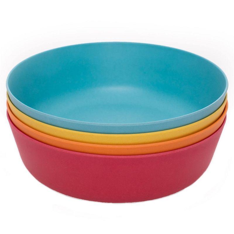 WeeSprout Bamboo Kids Bowls - 15 oz, Set of 4 (Blue, Yellow, Orange, & Red)