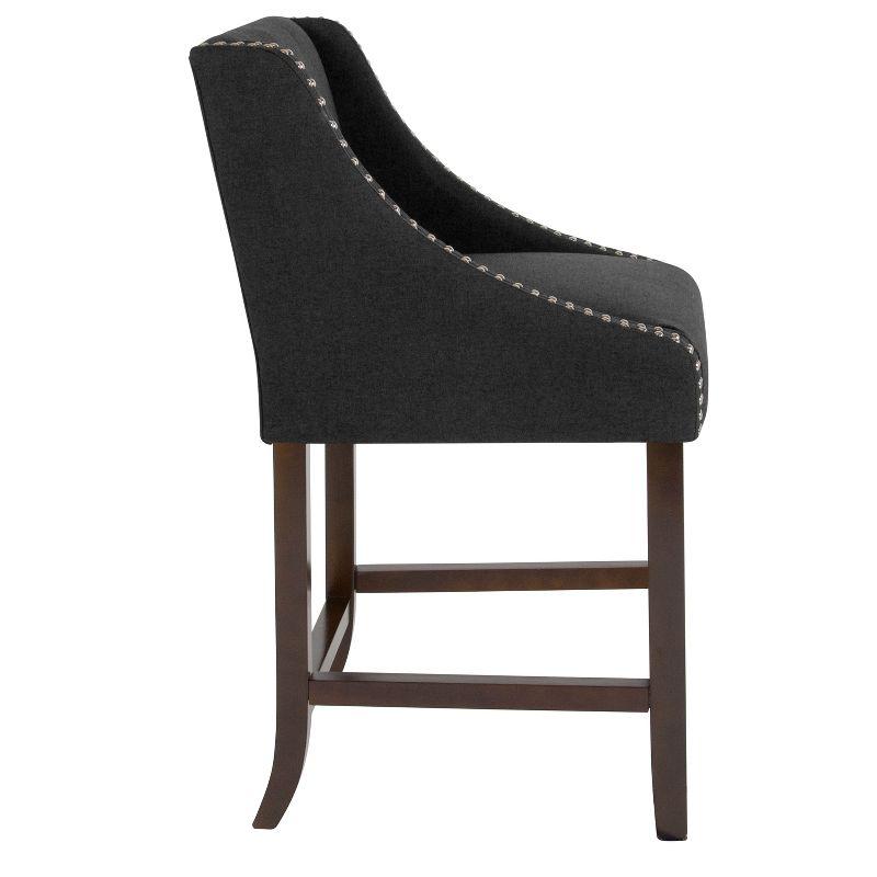 Flash Furniture Carmel Series 24" High Transitional Walnut Counter Height Stool with Nail Trim in Charcoal Fabric, Set of 2
