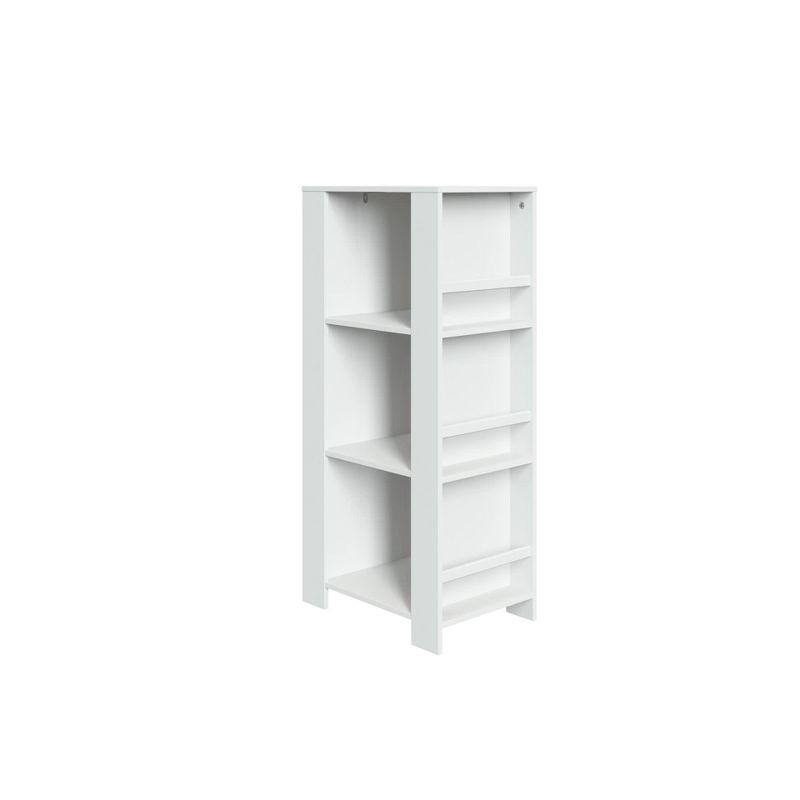 RiverRidge Book Nook Kids Bookshelf and Toy Organizer Tower with 3 Cubbies and 6 Bookracks for Playroom, Nursery, and Reading Nook - White with 2 Fabric Bins