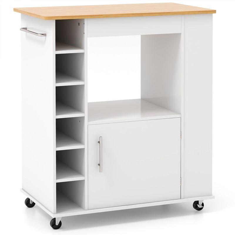 Tangkula Kitchen Cart on Wheels Mobile Kitchen Storage Island w/ 6-Bottle Wine Rack