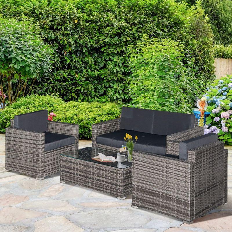 Outsunny 4-Piece Black Rattan Wicker Outdoor Furniture Set