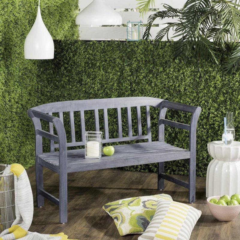 Transitional Ash Grey Acacia Wood 2-Seat Outdoor Bench