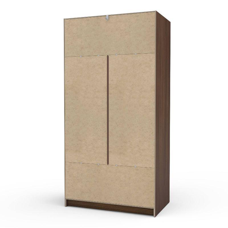 Denmark 2 Sliding Doors Clothing Armoire Dark Brown -Polifurniture: Modern Storage Wardrobe with Fixed Shelves, Aluminum Hardware