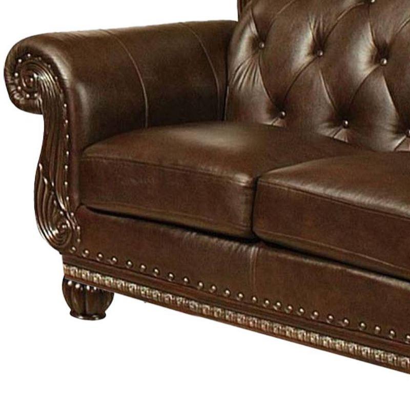 70" Anondale Sofa Espresso Top Grain Leather Match and Cherry Finish - Acme Furniture: Luxurious Loveseat, Nailhead Trim, Includes Accent Pillow