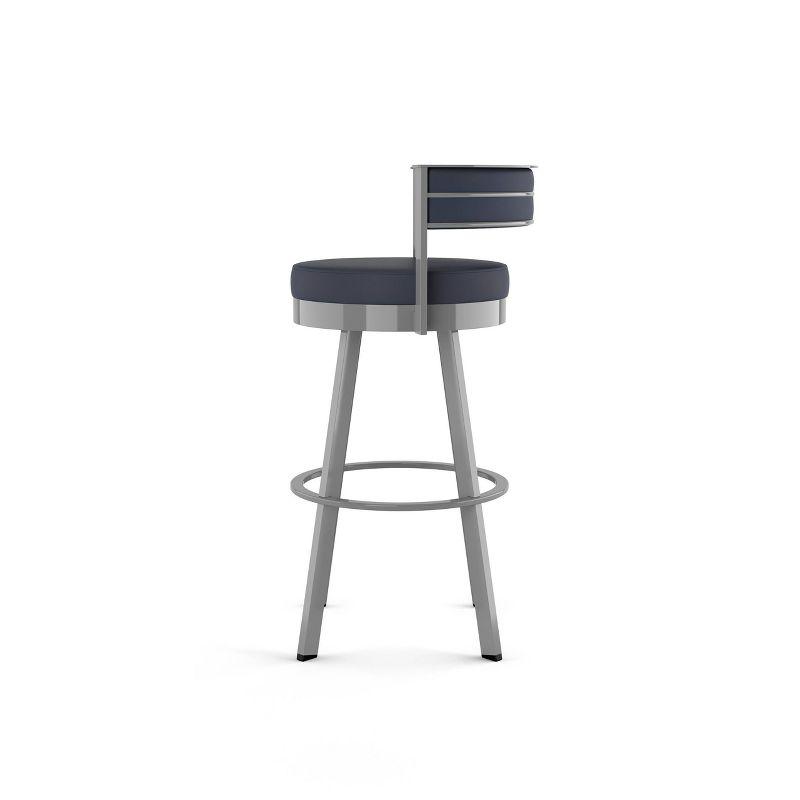 Navy Blue Faux Leather Swivel Counter Stool with Metal Frame