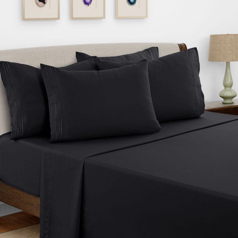 California King Black Microfiber Embroidered Deep Pocket Sheet Set