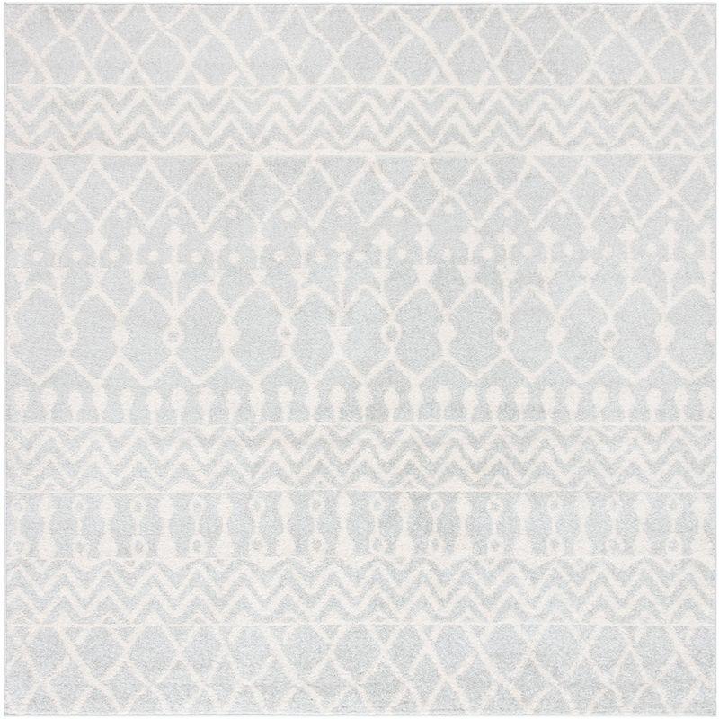 Ivory and Light Grey Square Synthetic Area Rug