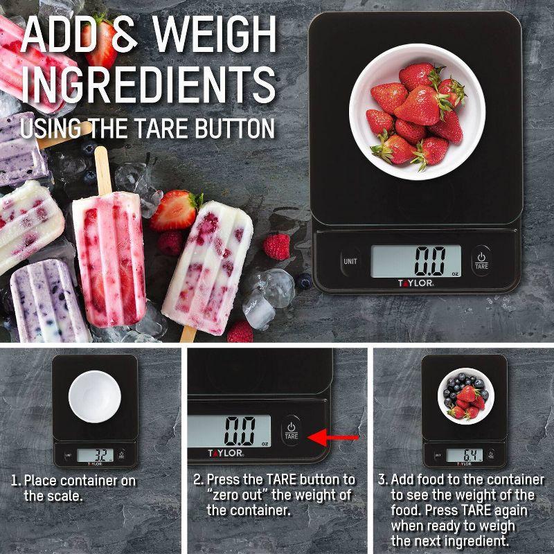 Taylor Digital Kitchen Glass Top 11lb Food Scale Black