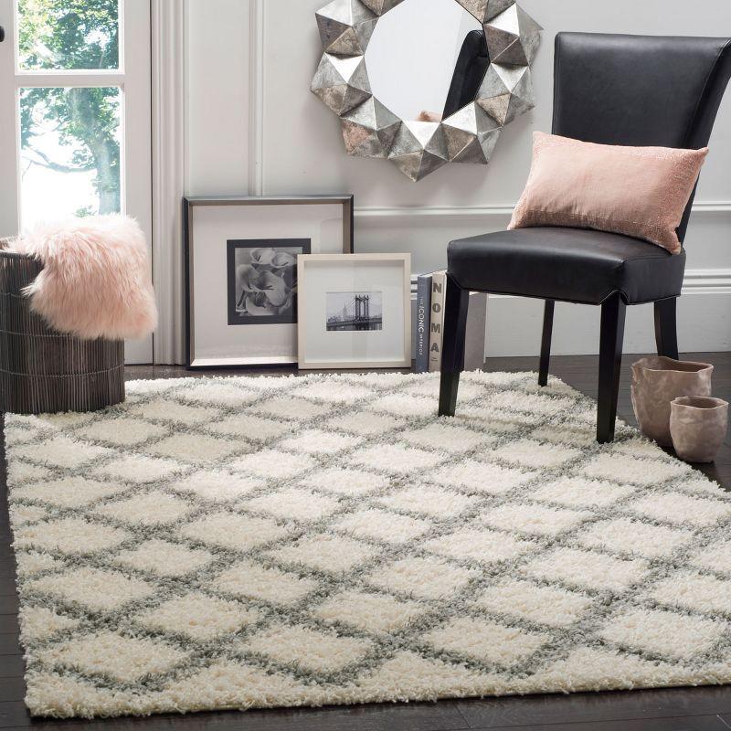 Ivory & Grey Diamond Shag Synthetic Area Rug, 8' x 10'