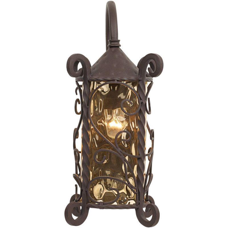 John Timberland Casa Seville Vintage Rustic Outdoor Wall Light Fixture Dark Walnut Scroll 18 1/2" Champagne Hammered Glass for Post Exterior Barn Deck