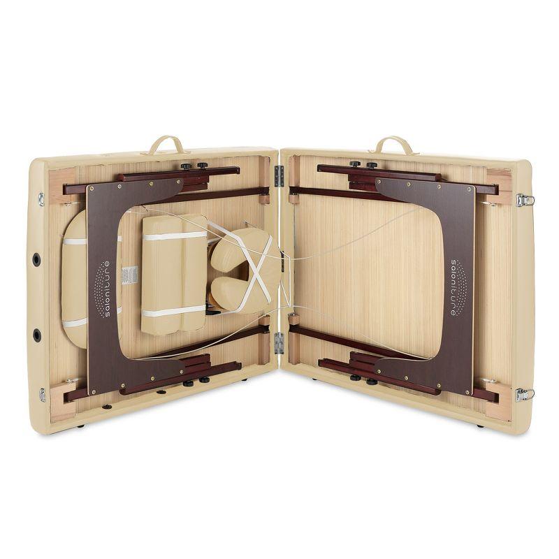 Saloniture Professional Portable Lightweight Bi-Fold Massage Table with Reiki Panels - Cream