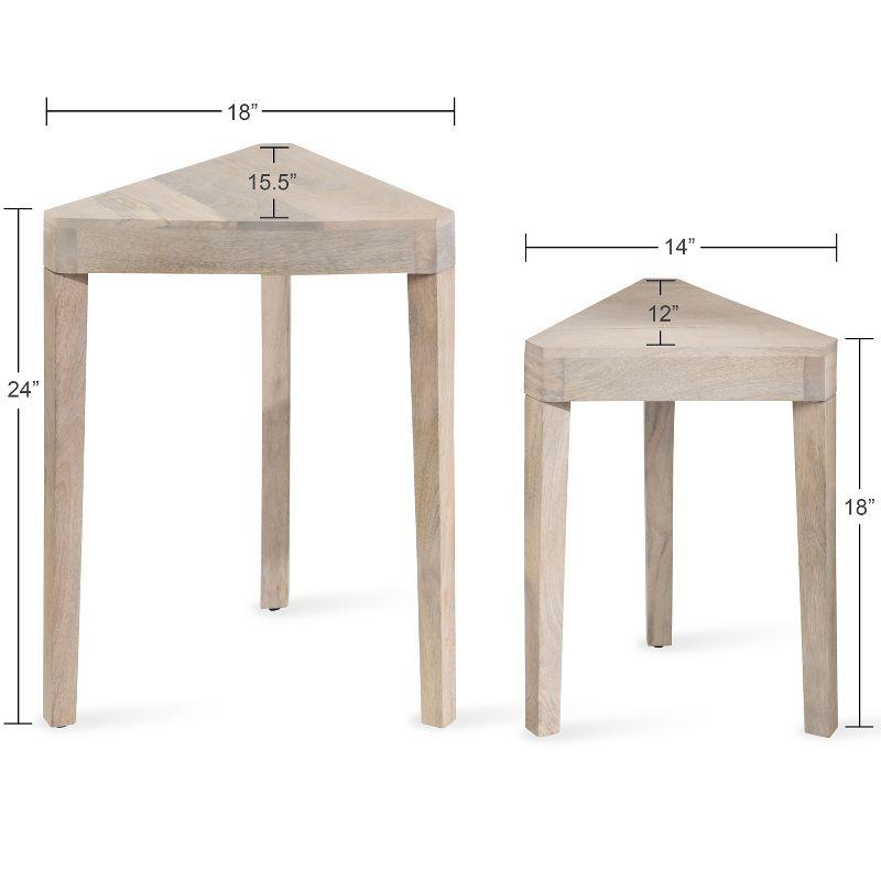 Whitewashed Mango Wood Triangular Nesting End Tables, Set of 2