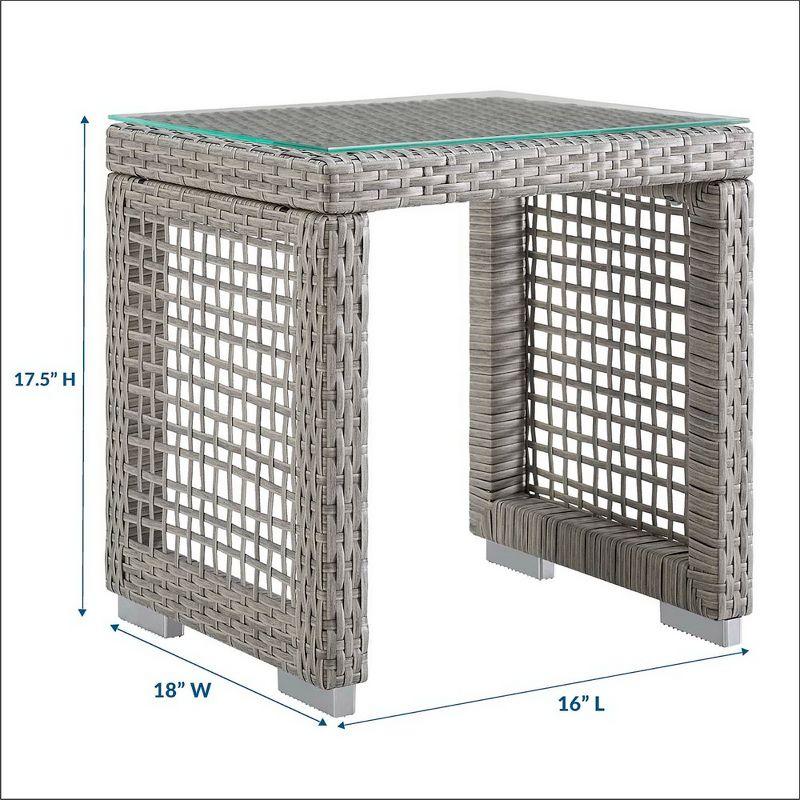 Modway Aura Outdoor Side Table – Gray Wicker Rattan Patio Table with Glass Top and Modern Profile