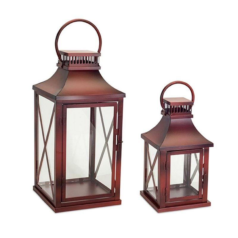 Rustic Red Metal Hanging Lantern Set