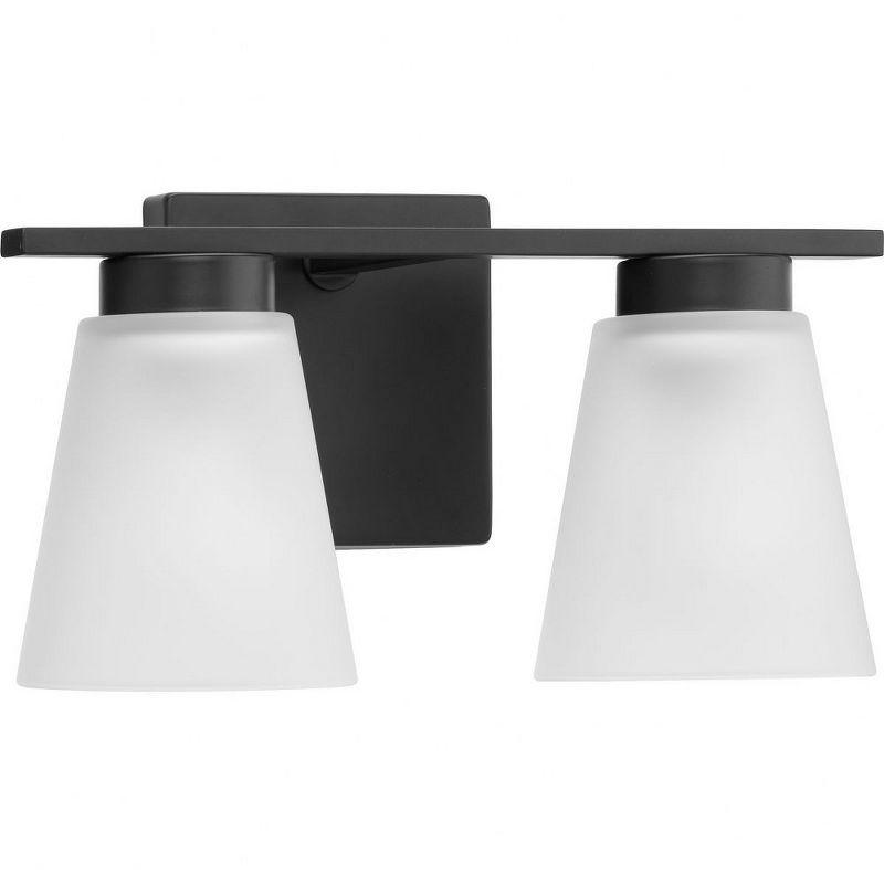 Matte Black Steel 2-Light Vanity Fixture with Etched Glass Shades