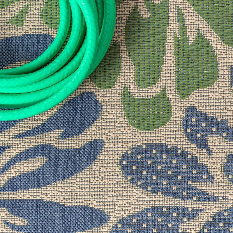 2'x8' Zinnia Modern Floral Textured Weave Indoor/Outdoor Runner Rug, Navy/Green - JONATHAN Y