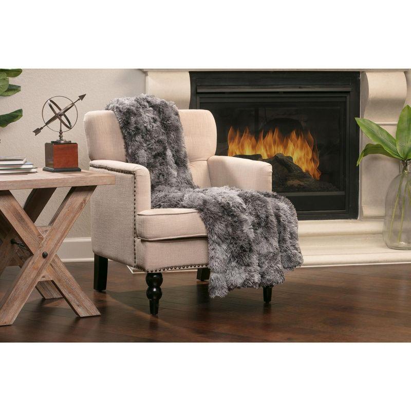 Chanasya Wolf Faux Long Fur Throw Blanket - Soft, Fuzzy Throw Blanket - 50" x 65” - Dark Gray