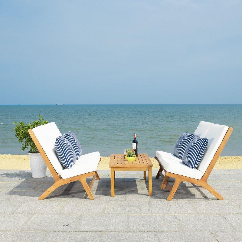Chaston 4 Piece Living Set - Indoor/Outdoor - PAT7044 - Natural/Beige + Thin Stripe Pillow - Safavieh